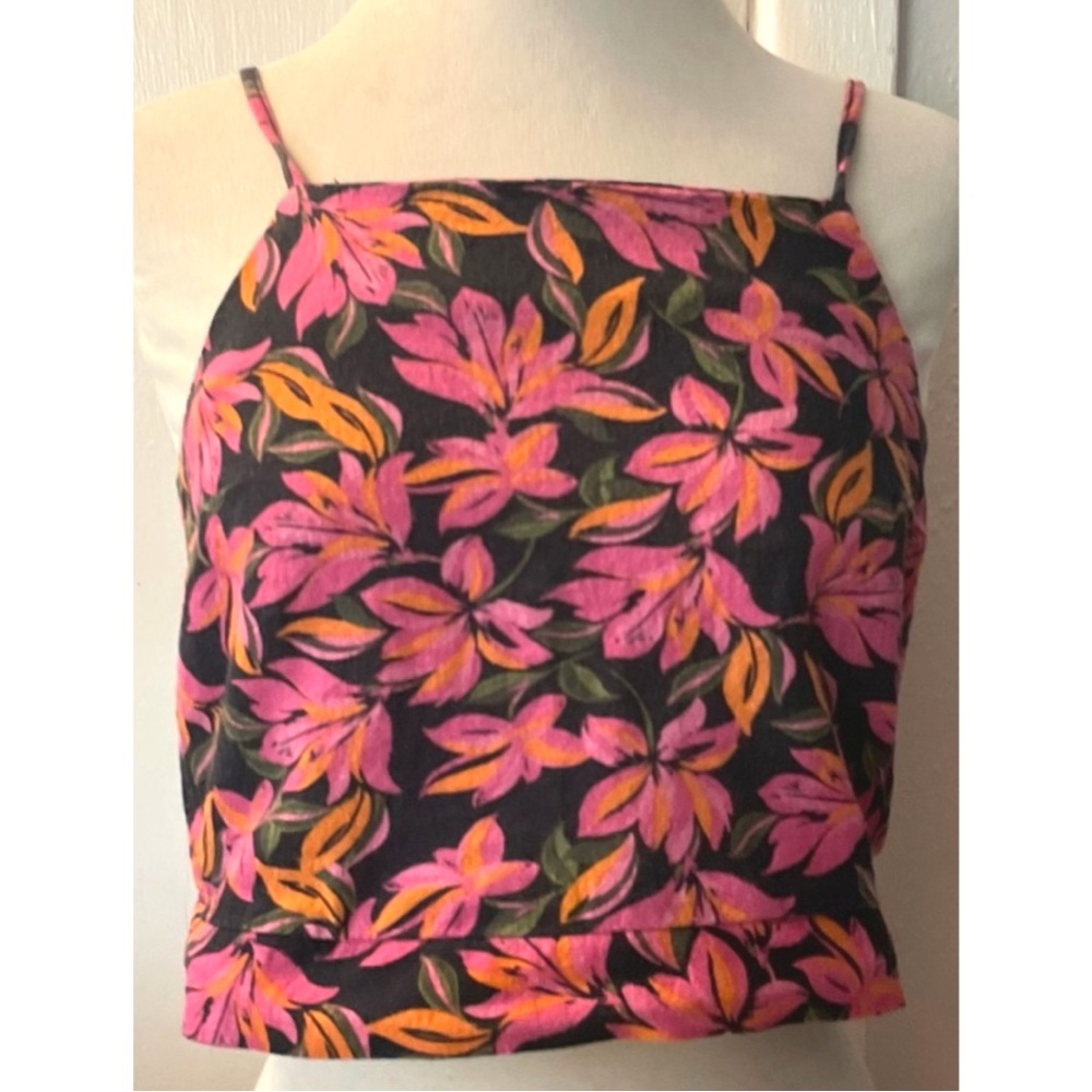 Kensie Tropical Flowers Crop Top ~ sz Small
